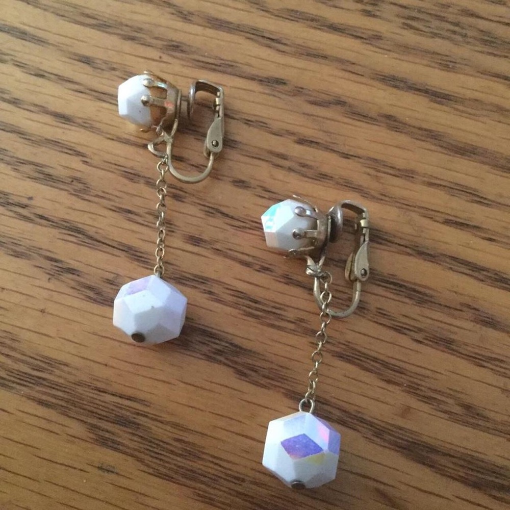 Vintage AB crystal clip earrings